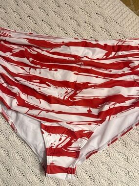 Women's Red & White Bikini Bottom - Classic Stripe Swimwear size XL